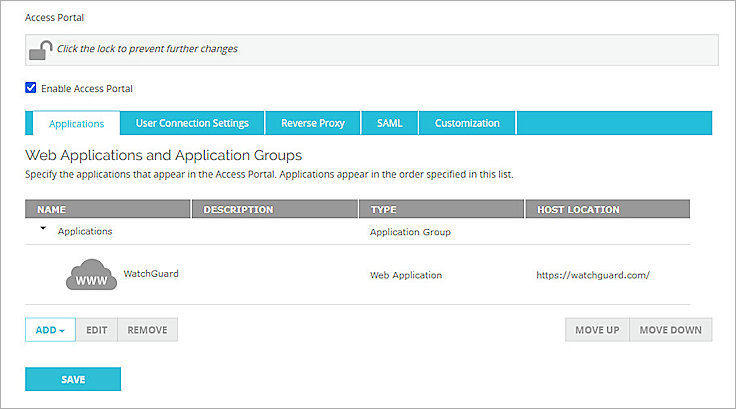 Screenshot of Firebox, Firebox Access Portal setup 3